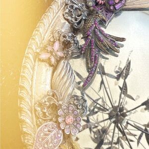 Vintage whimsical fairy Silver and Purple Peacock Decorative Mirror